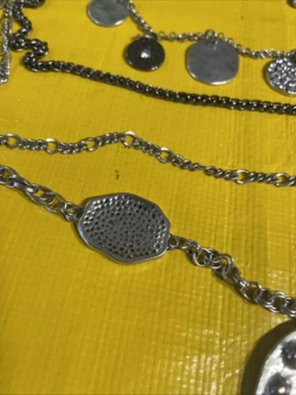 Boho Multi Strand Layered Statement Necklace Hammered Coin Studded Charm